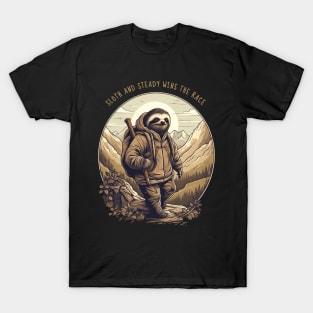 Sloth and Steady Wins the Race Hiking T-Shirt